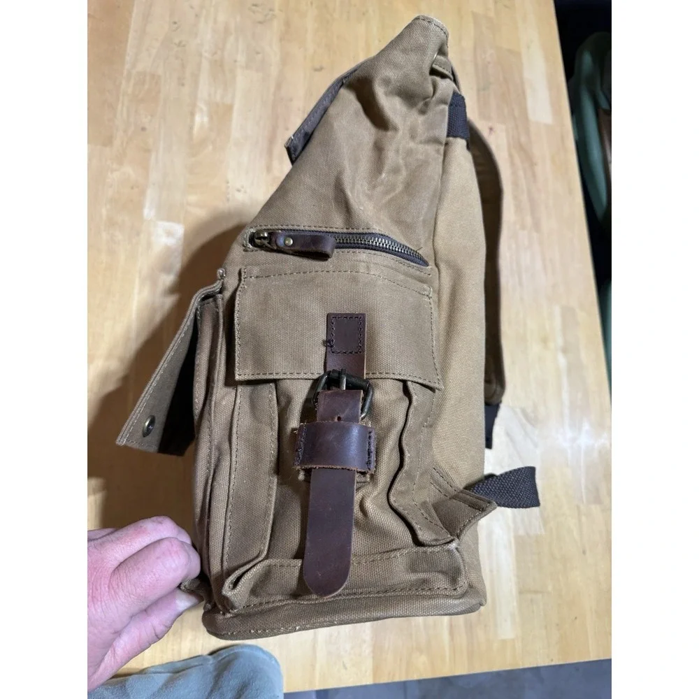 Waxed Canvas Leather Backpack Rucksack Military Heritage Hiking Travel Brown